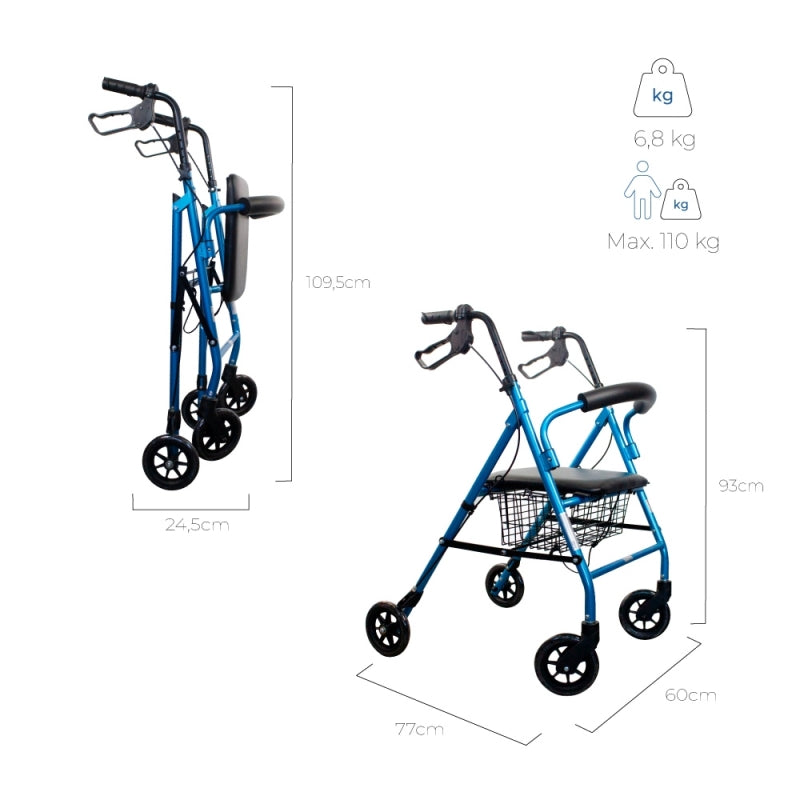 4 -wheel and handle folding walker
