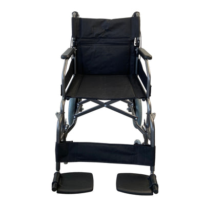 Transit folding wheelchair with small wheels and folding support