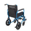 Folding wheelchair with small blue wheels