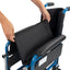 Folding wheelchair with small blue wheels